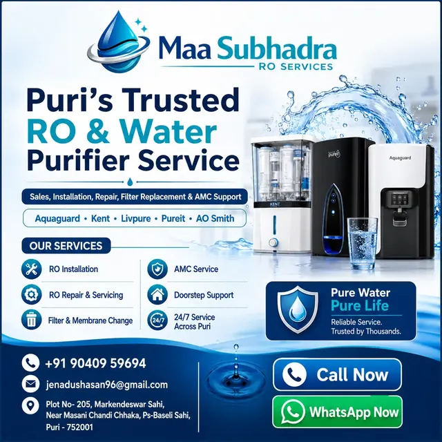 Puri trusted RO and water purifier service by Maa Subhadra RO Services