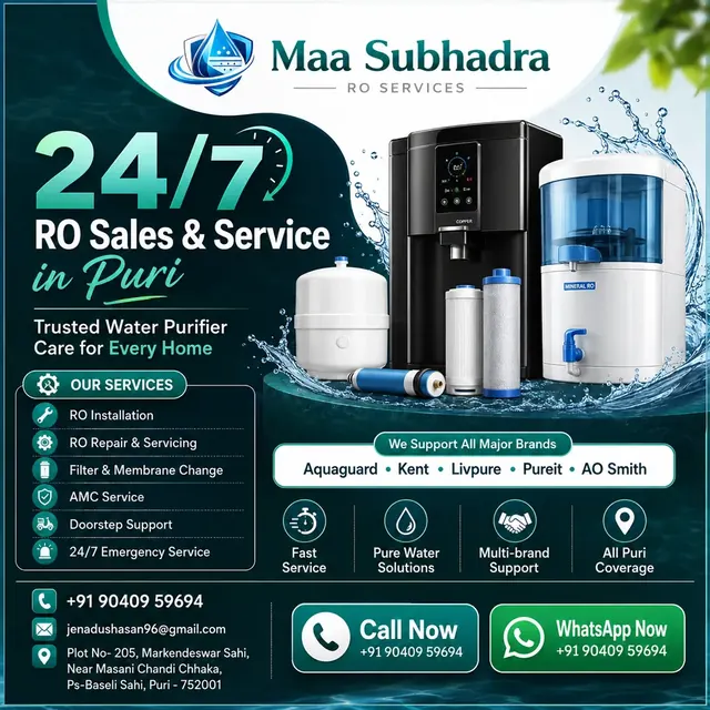 24/7 RO sales and service in Puri with doorstep support